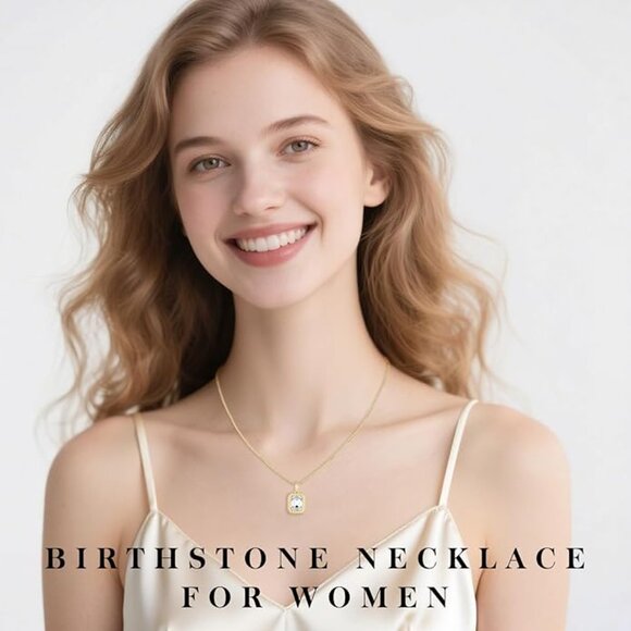 18K Gold-Filled Square Crystal Necklace 925 Sterling Silver NWT - Picture 2 of 6